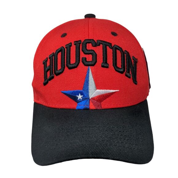 Houston Strapback Hat Red One Size Adjustable Embroidered Patriotic Big Bear - Picture 1 of 7